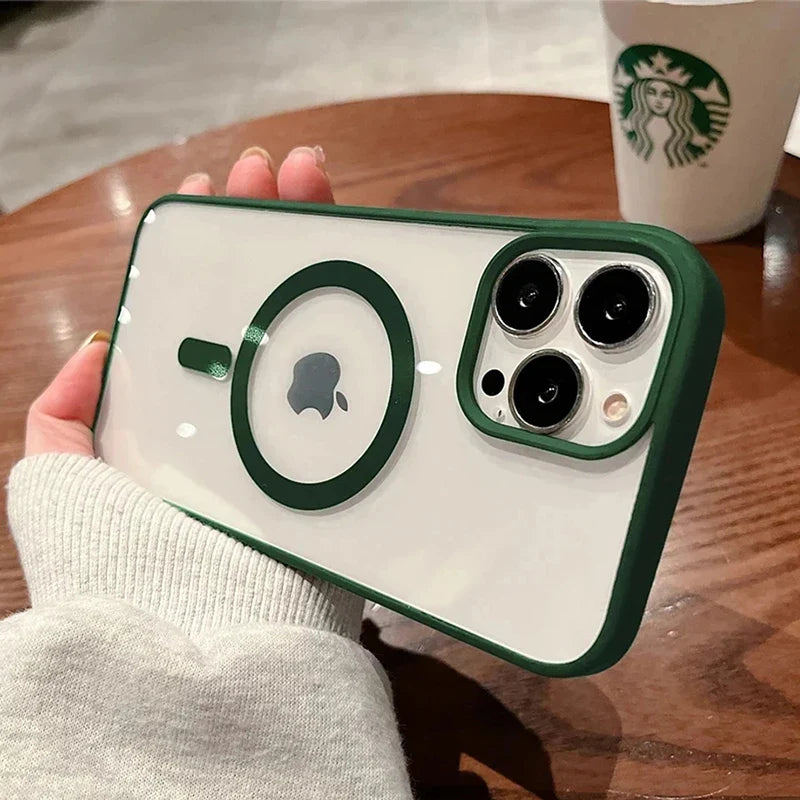 Acrylic Magnetic Clear iPhone Case – Hard Back Cover with MagSafe Wireless Charging, Pink, Fits iPhone 11-16 Pro Max & Plus