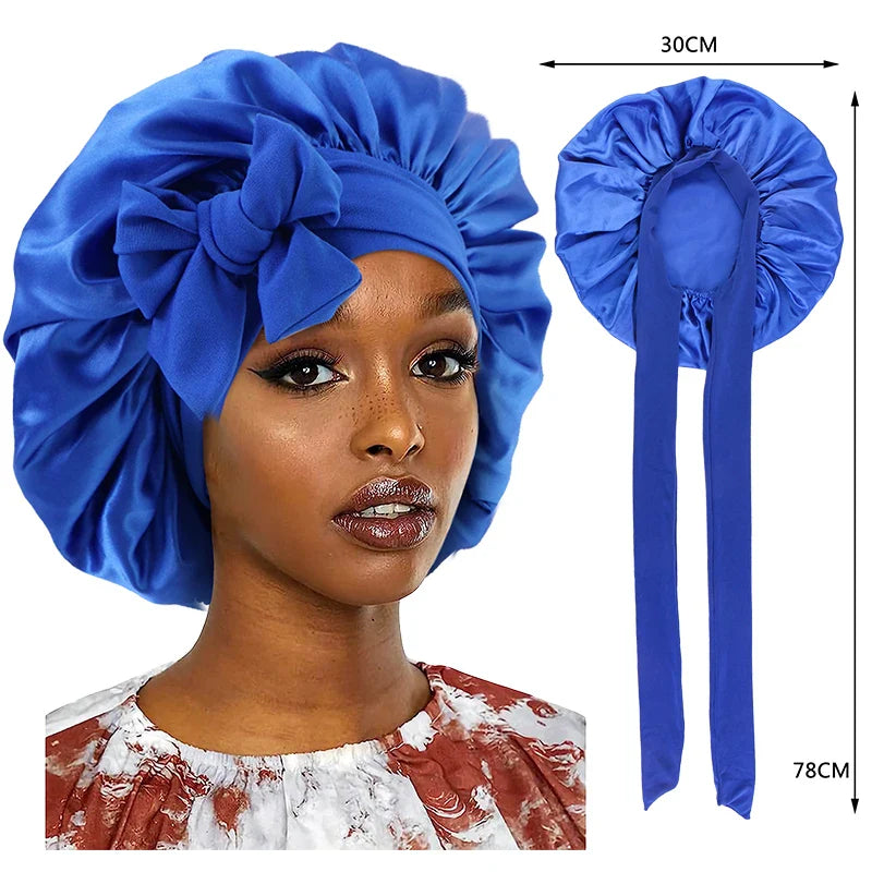 Satin Sleeping Cap for Women - Silky Bonnet with Wide Stretch Band, Solid Nightcap for Hair Care and Shower