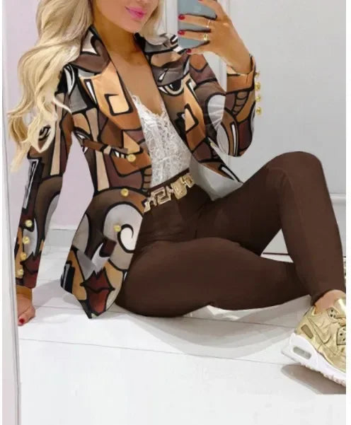 CM.YAYA Women’s Paisley Butterfly Blazer & Pants Set – Elegant 2-Piece Autumn Winter Street Style Outfit