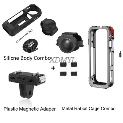 Aluminum Alloy Protective Cage for Insta360 X5 – Camera Frame with Silicone Lens Cover & 1/4" Cold Shoe