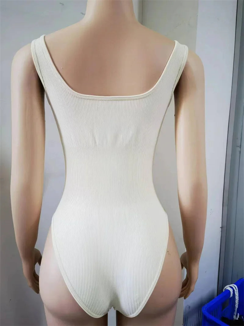 GUUDIA Ribbed Tummy Control Jumpsuit – Light Compression Daily Shaper Bodysuit with Open Crotch Shapewear Design