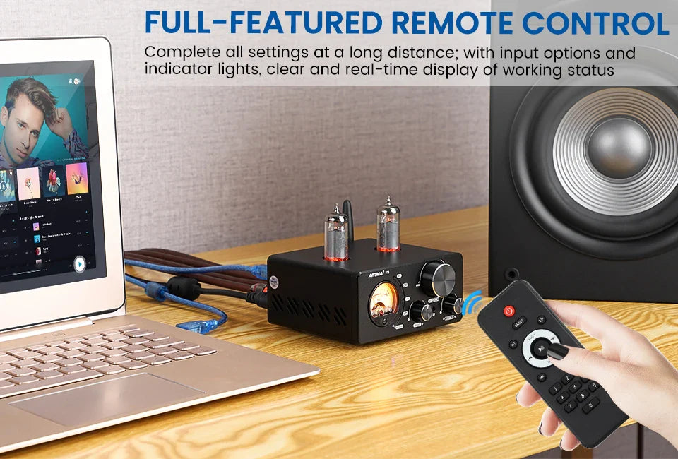 AIYIMA Audio T9 HiFi Bluetooth 5.0 Vacuum Tube Amplifier – USB DAC, COAX, OPT, VU Meter Stereo Amplifier for Speakers