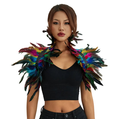 Women's Natural Feather Cape Costume - Gothic Shawl Shrug, Maleficent-Inspired Cloak for Halloween 2024 & DIY Decor