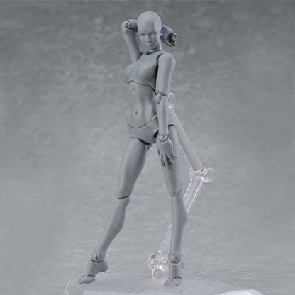 13cm Wooden Art Mannequin Figure – Male & Female Movable Body Drawing Model for Sketching, Painting & Anime Pose Reference