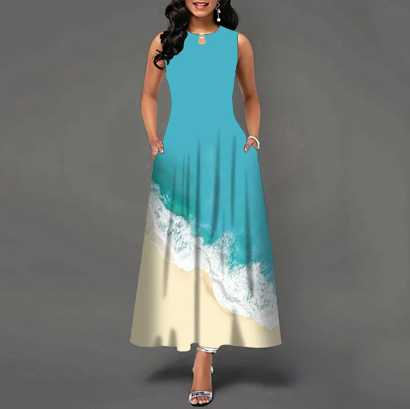 Women’s Loose Floral Vintage Maxi Dress – Ruffled Hole Summer Camis Big Size Elegant Party Dress