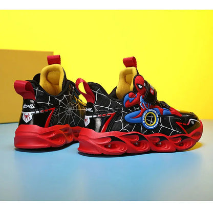 Disney Boys LED Shoes – Cartoon Sports Sneakers with Non-Slip Leather, Size 25-35, Perfect for Running