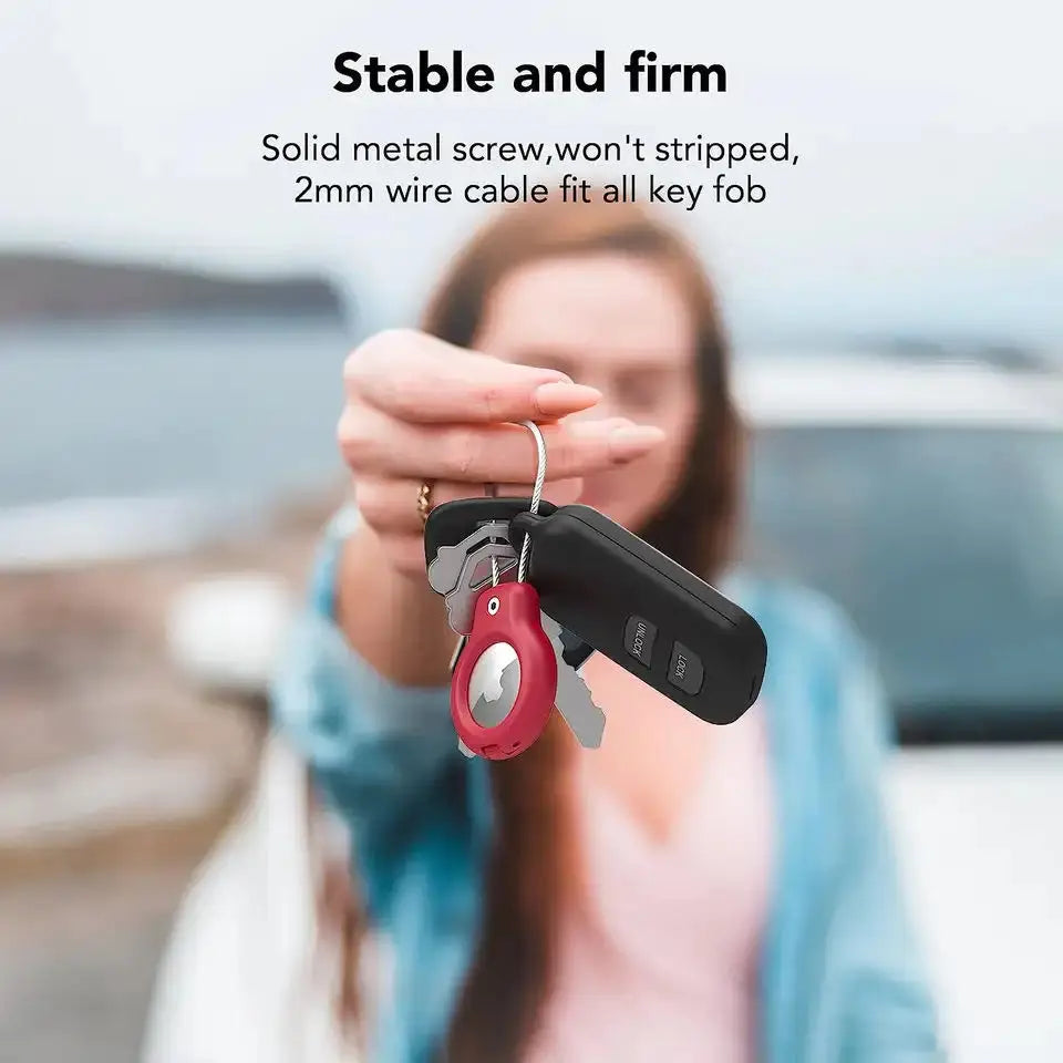 Apple AirTag Secure Holder – Wire Cable Lock Case Keychain for Keys, Luggage Tags, and Key Rings