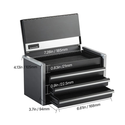 VEVOR 8.6in Portable Metal Toolbox – 3 Drawers Tool Chest with Ball Bearing & PP Feet Pads for Garage Storage