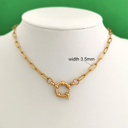 Spring Sailor Clasp Necklace – Stainless Steel Paperclip Link Chain Choker for Women & Men, Geometric PVD Gold Jewelry