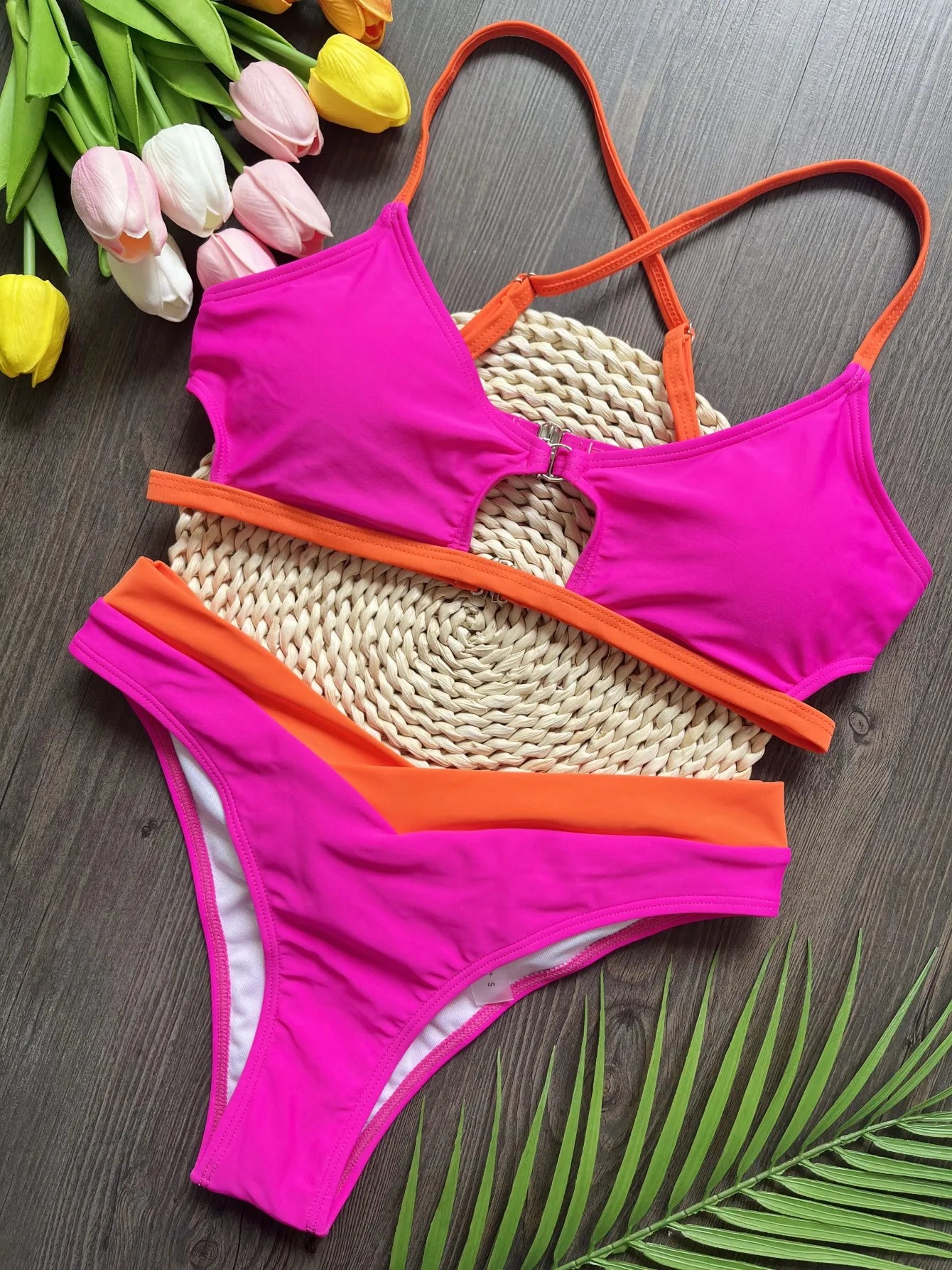 RUOTONSEPT Sexy Two-Piece Bikini Set – Women's Solid Splicing Triangle Thong Swimwear Bathing Suit