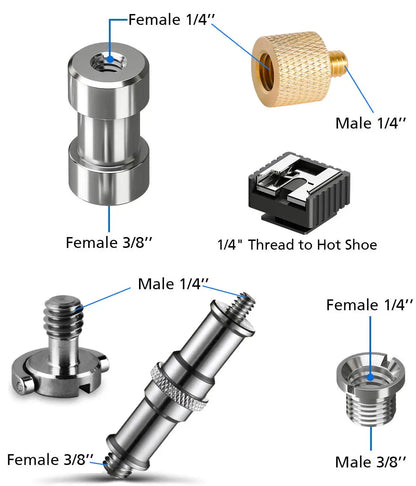26PCS Camera Screw Mount Set – 1/4" & 3/8" Threaded Converter Adapters with Flash Shoe Mount
