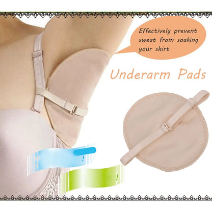 2pcs Reusable Underarm Pads – Breathable Cotton Sweat Pads for Women & Men, Adjustable Armpit Protection