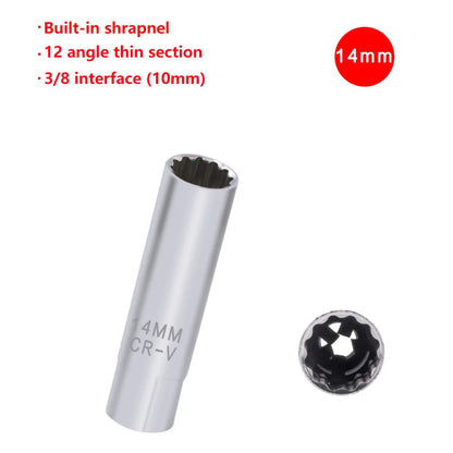 Universal Spark Plug Socket Wrench - 3/8 Magnetic, 12 Angle Thin Wall for 14/16mm Spark Plug Removal, Auto Repair Tool