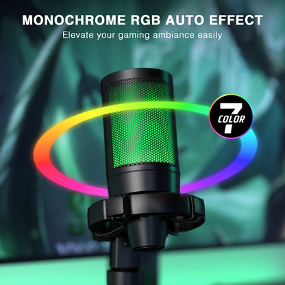 FIFINE AmpliGame RGB Gaming Microphone - USB Condenser Mic with Touch Mute & Tripod for PC, PS4/PS5, Laptop Streaming