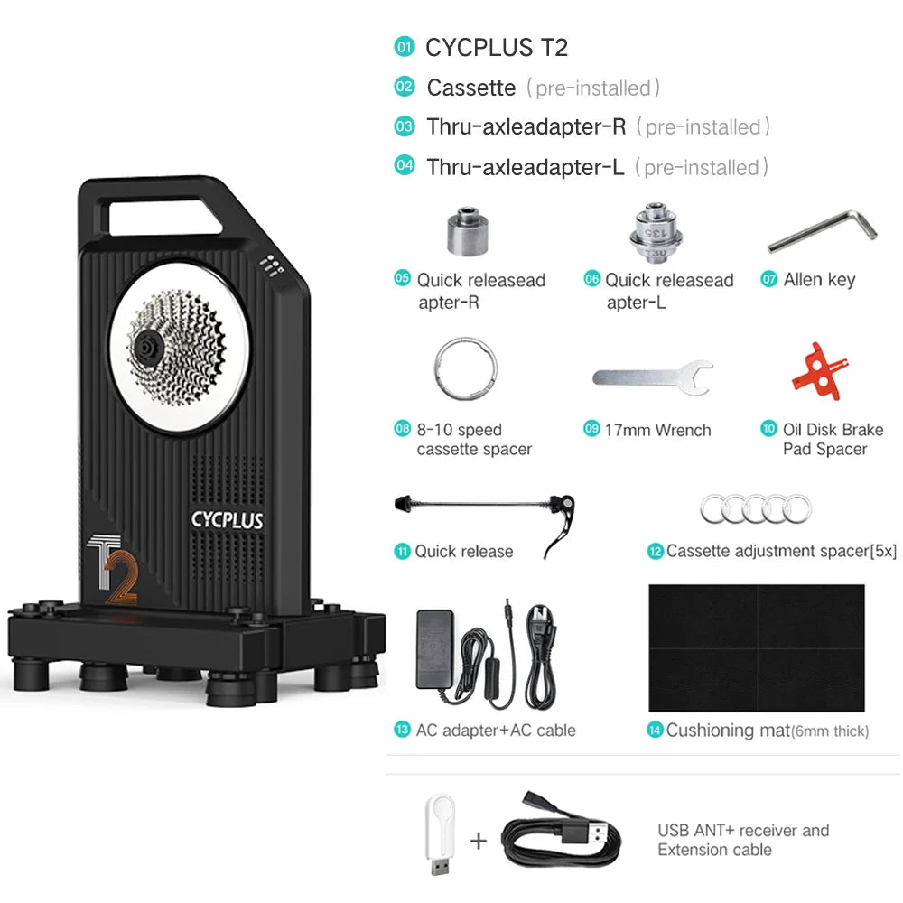 CYCPLUS T2 Indoor Cycling Trainer — Direct Drive Exercise Bike with ANT+ & BLE 5.0 Power Meter