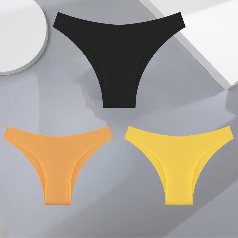 3Pcs Ultra-Thin Seamless Silk Women’s Panties – Sexy Low-Waist Stretch Bikini Briefs, XS-XXL