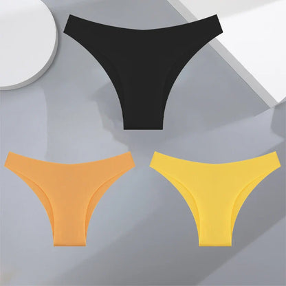 3Pcs Ultra-Thin Seamless Silk Women’s Panties – Sexy Low-Waist Stretch Bikini Briefs, XS-XXL