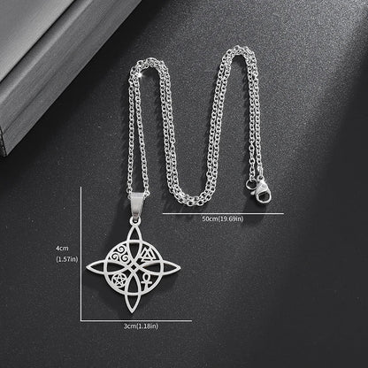 Witchcraft Witch Knot Necklace - Irish Trinity Knot Triple Spiral Pendant, Stainless Steel Ankh Cross Pentagram Amulet Jewelry
