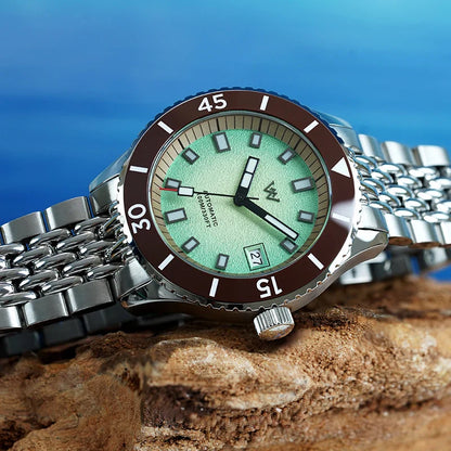 WM Welly Merck Automatic Mechanical Watch for Men — Sparkle Grain Gradient Dial, Ceramic Bezel, NH35, AR Coating, 100M WM212