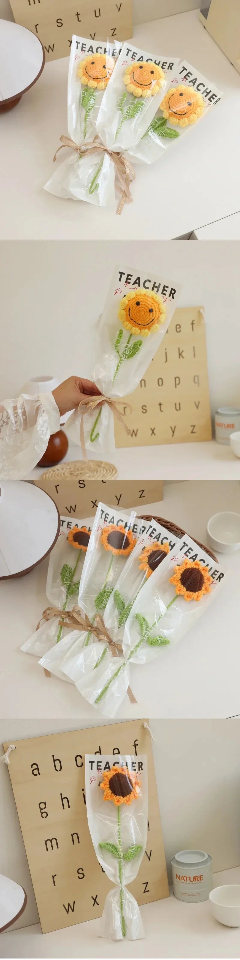 Hand-Woven Sunflower Bouquet – Creative Wool Knitted Flowers for Decorations, Teacher’s Day, Mother’s Day & Birthday Gifts
