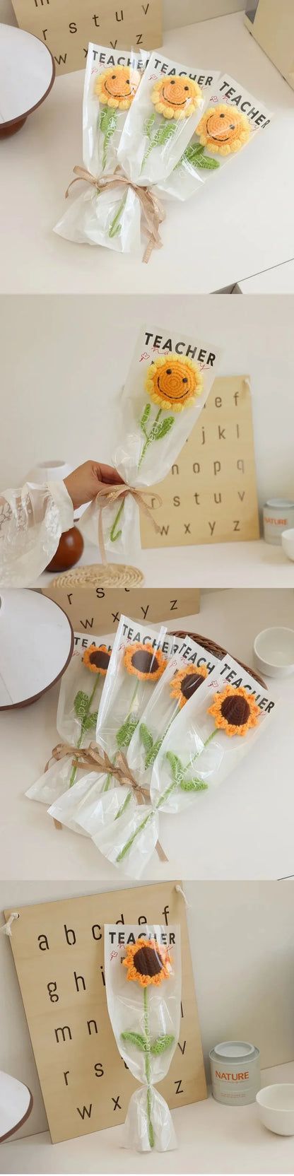 Hand-Woven Sunflower Bouquet – Creative Wool Knitted Flowers for Decorations, Teacher’s Day, Mother’s Day & Birthday Gifts