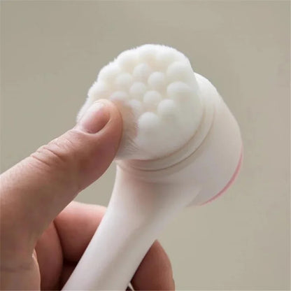 3D Double-Sided Silicone Facial Cleansing Brush – Soft Bristles Manual Massage Exfoliator for Deep Face Wash
