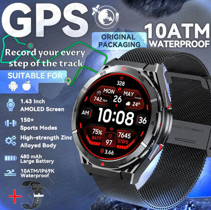 2025 Huawei Original Premium GPS Smartwatch — Ultra HD AMOLED Display, Built-in GPS, Bluetooth Call & 10ATM Waterproof Smart Bracelet