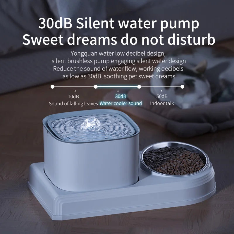 2-in-1 Cat Water Fountain: Automatic Drinker and Feeding Bowl - 3L Recirculating Filtered Water Dispenser for Happy and Hydrated Cats