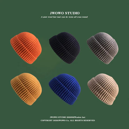 Autumn Winter Short Warm Melon Hat - Men’s Knitted Round Top Brimless Beanie, Women's Wool Hip-Hop Cold Weather Hat