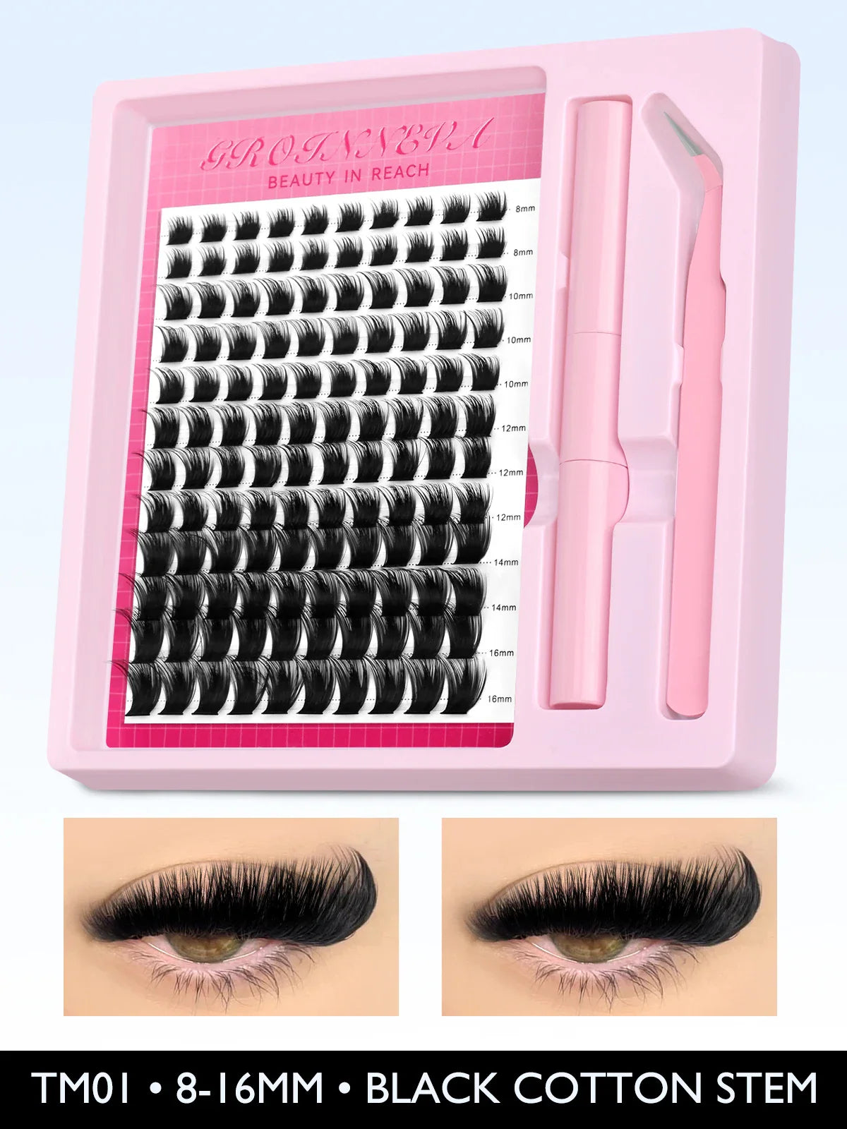 Fluffy C Curl Lash Cluster Kit (10–18mm) – DIY Eyelash Extensions Set with Bond & Seal for Natural Volume Lashes