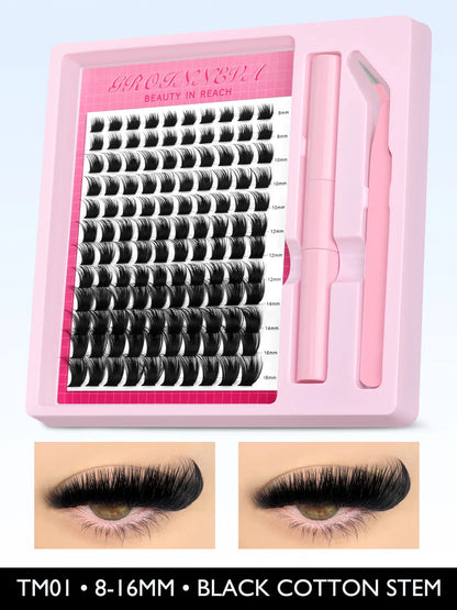 Fluffy C Curl Lash Cluster Kit (10–18mm) – DIY Eyelash Extensions Set with Bond & Seal for Natural Volume Lashes