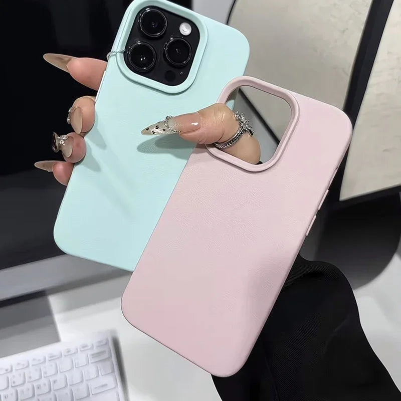 Candy Color Lichee Pattern Soft Phone Case – Shockproof Cover for iPhone 11–17, Pro Max, Air, 16E, X, XS, XR