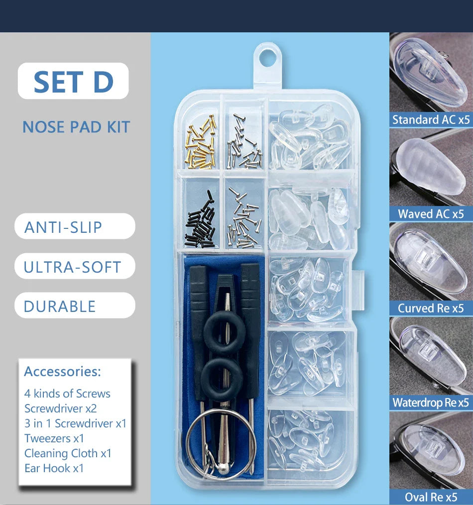 Silicone Air Chamber Nose Pads for Glasses | Anti-Slip Screw-In Eyewear Support & Accessories Kit