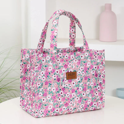 New Nylon Printing Handbag – Thickened Large Capacity Work and Portable Zipper Lunch Box Storage Bento Bag