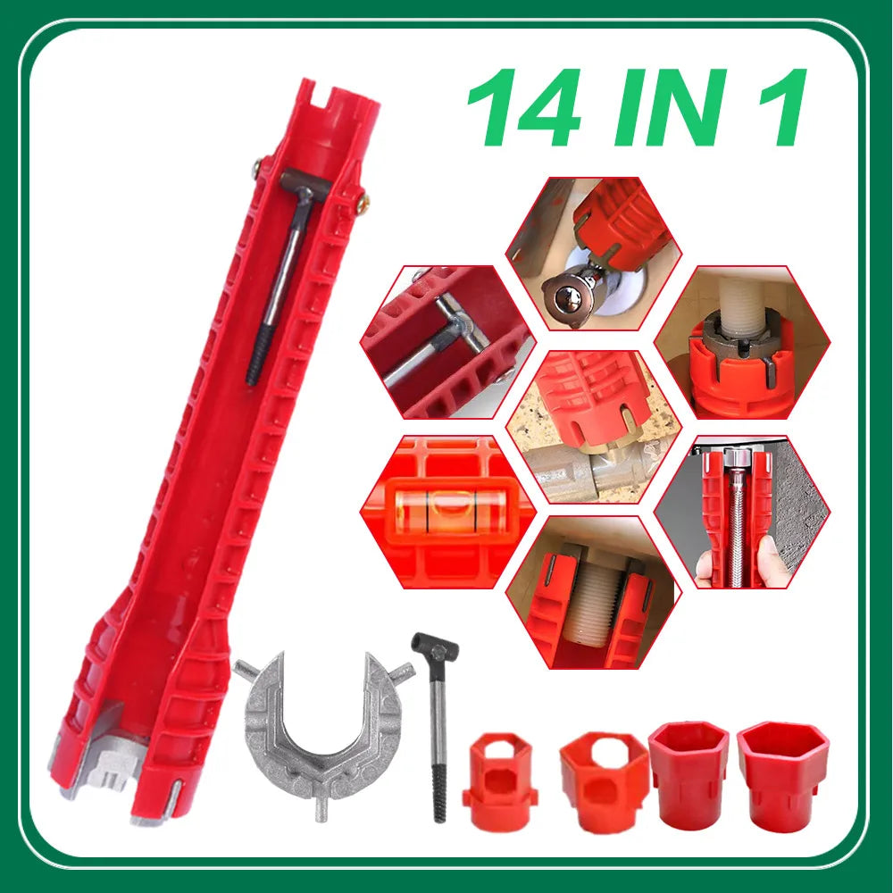 14-in-1 Sink Faucet Wrench - Plumbing Repair Tool with Anti-Slip Handle - Double Head Wrench for Bathroom Plumbing and Water Heater - Spanner Tool