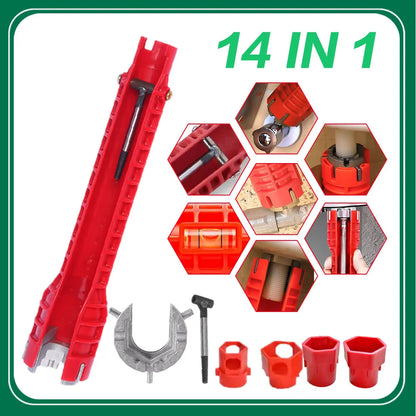 14-in-1 Sink Faucet Wrench - Plumbing Repair Tool with Anti-Slip Handle - Double Head Wrench for Bathroom Plumbing and Water Heater - Spanner Tool