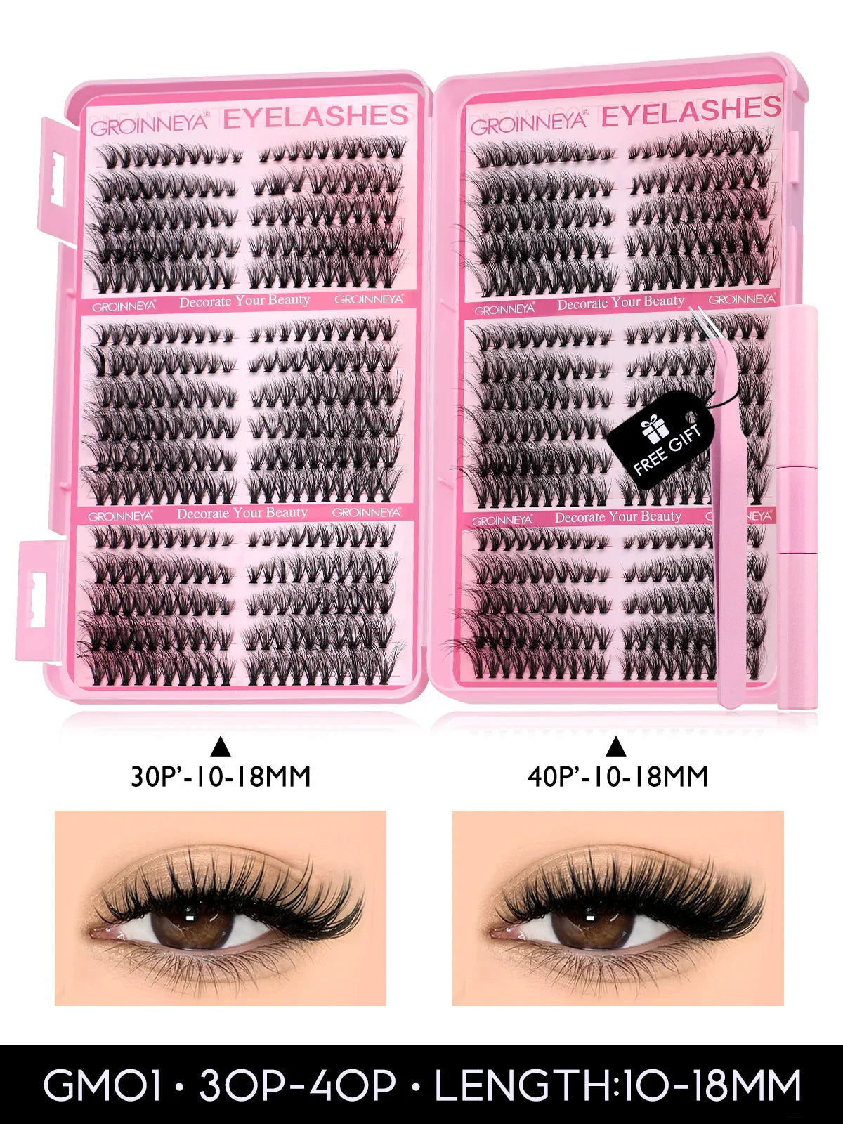 GROINNEYA Cat Lash Clusters Kit – 640pcs with Lash Bond & Seal, DIY Eyelash Extensions for Home Use