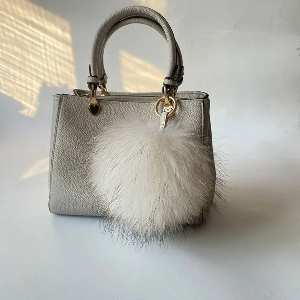 15cm Real Raccoon Fur Pompon Keychain – Cute Pendant for Bags, Hats, Clothes, and Accessories
