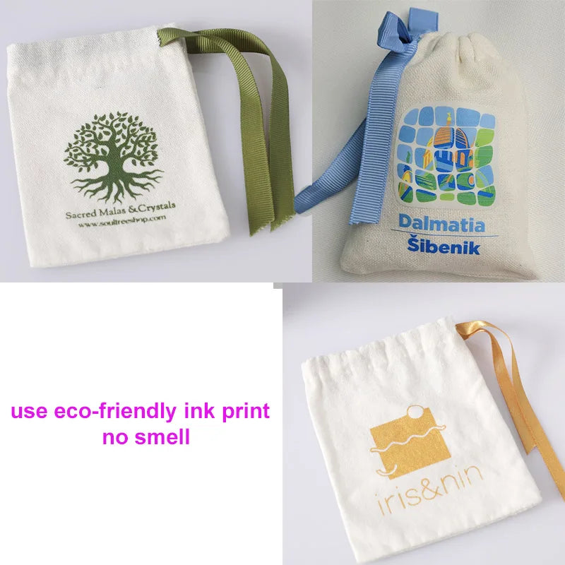 Small White Cotton Gift Bags – Custom Muslin Drawstring Pouches 5x7cm 8x10cm 9x12cm for Party, Candy, Jewelry Favor