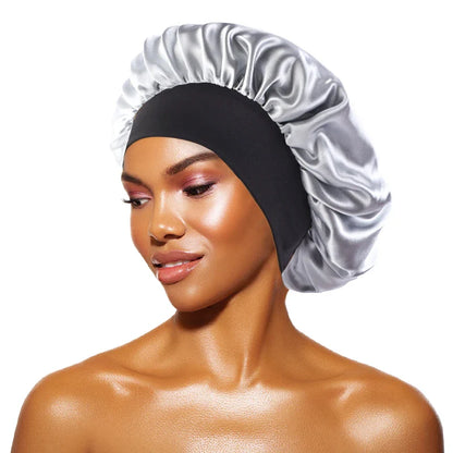 Women's Satin Wide-Brimmed Bonnet – Unisex Night Sleeping & Bathing Head Wrap with Elastic Band for Hair Care