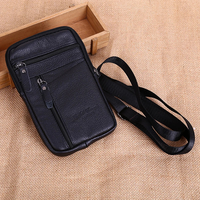 Leather Waist Bag for Men - Mobile Phone Bag with Belt, Outdoor Sport One Shoulder Small Bag, Business Crossbody Bag