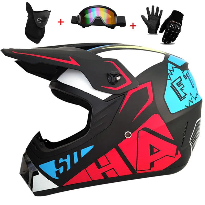 Youth & Kids Motorcycle Full Helmet - Children’s Motocross Casco Moto, Off-Road Protective Helmet with Goggles & Gloves