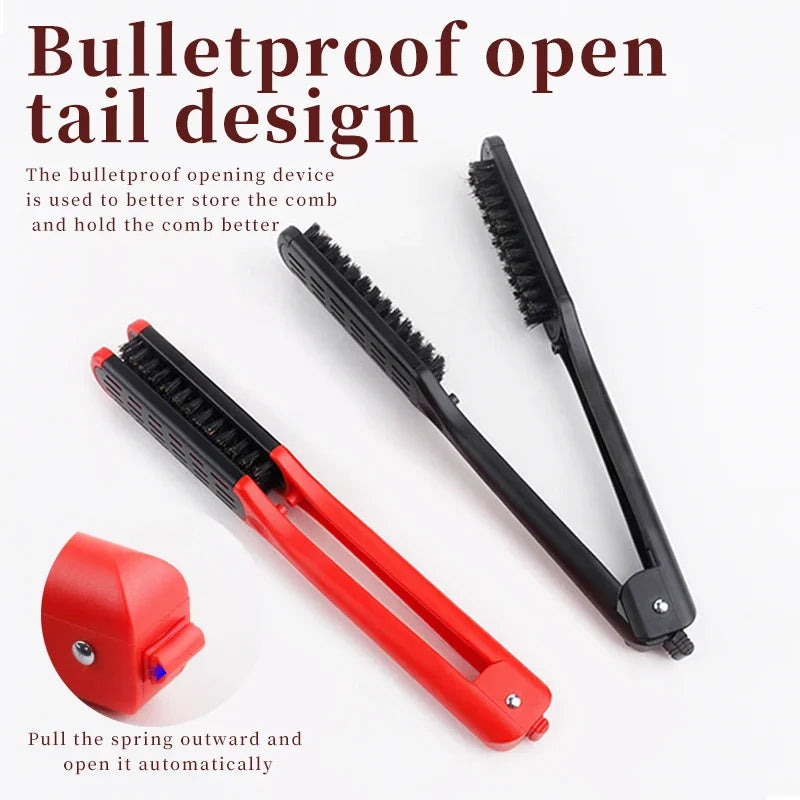 Professional V-Shape Hair Straightener Comb – Nylon Bristles, Double-Sided Styling Brush for All Hair Types