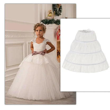 White Children’s Petticoat - A-Line 3-Hoop Lace Trim Crinoline Skirt