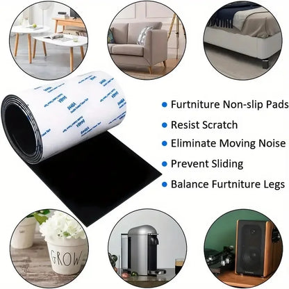 Non-Slip Self Adhesive Silicone Furniture Pads – Cuttable 4x40 Inch Anti-Scratch Rubber Floor Protector Strips