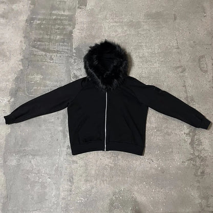 Streetwear Y2K Zip-Up Hoodie – Oversized Grunge Goth Graphic Print Retro Punk Hip Hop Sweatshirt