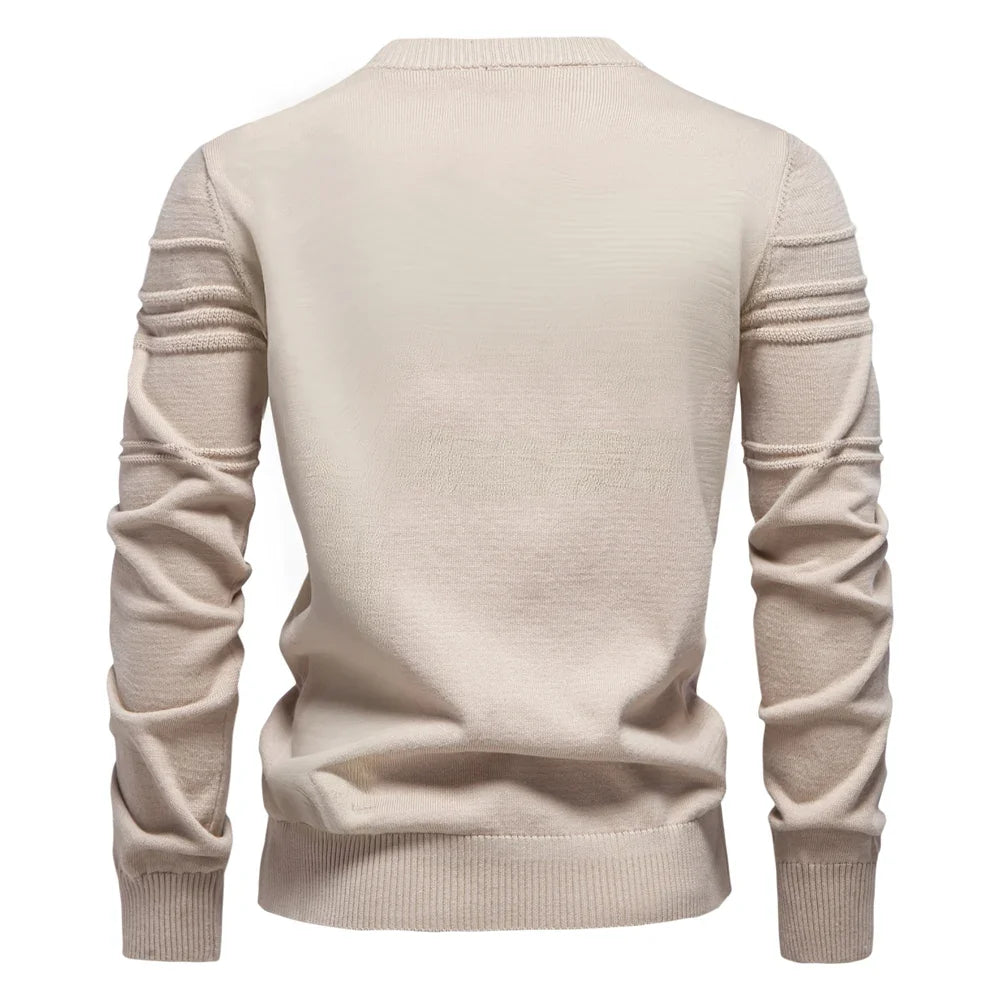 AIOPESON Men's Crewneck Sweater - Striped Cotton Knit Pullover Autumn Winter Warm Casual Top