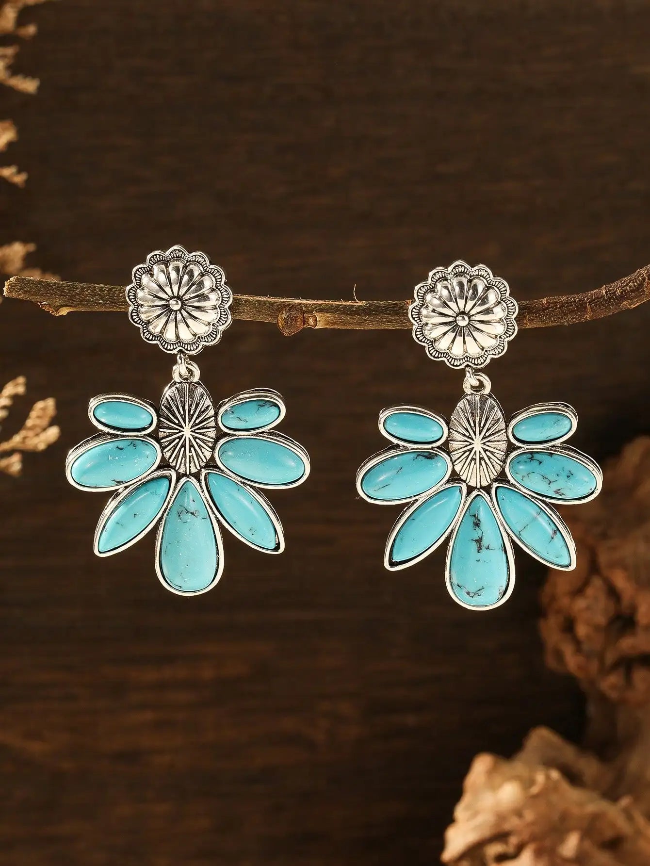 Vintage Tribal Gemstone Earrings - Women's Ethnic Style Rose Red Blue Fashion Jewelry Gift