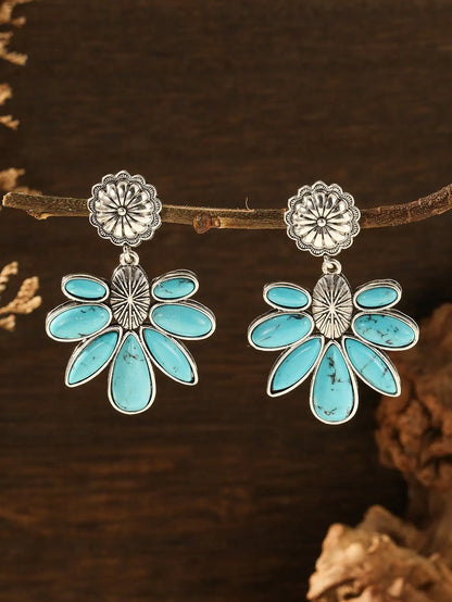 Vintage Tribal Gemstone Earrings - Women's Ethnic Style Rose Red Blue Fashion Jewelry Gift