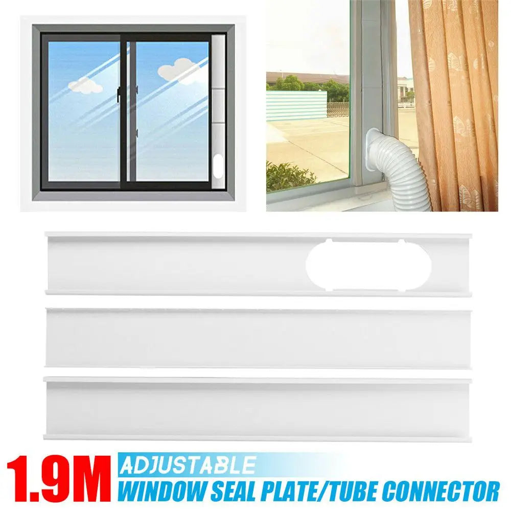 1/2PCS Portable AC Window Kit – Adjustable Slide Plate & Exhaust Hose Connector with Wind Shield Adapter